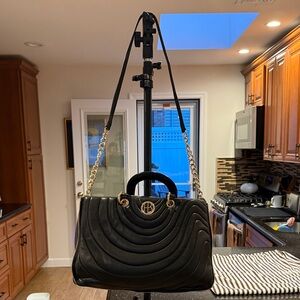 Henri Bendel Black Quilted Bag with Gold Accents